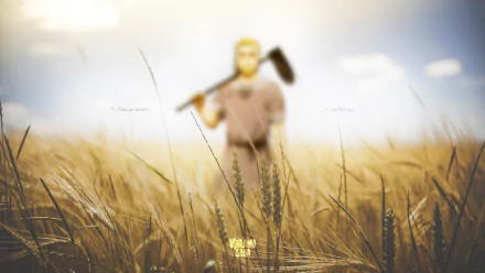 HD desktop wallpaper of Thorfinn (Vinland Saga) in a wheat field with a blue sky background, displaying the anime's serene yet intense atmosphere. Text on the image reads, You have no enemies. No one has any.