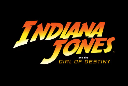 HD desktop wallpaper featuring the logo for Indiana Jones and the Dial of Destiny on a black background.