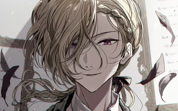 HD PC desktop wallpaper featuring Paul Verlaine from the anime Bungou Stray Dogs, showcasing detailed art with soft lighting and a neutral-toned background.