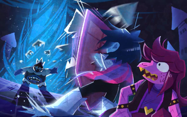 4K Ultra HD desktop wallpaper featuring King, Susie, and Kris from the video game Deltarune in a dynamic, action-packed scene.