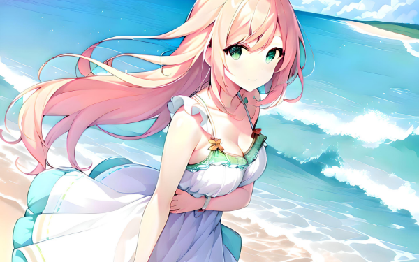 Anime Girl AI Art Summer Sea Beach HD Wallpaper | Background Image