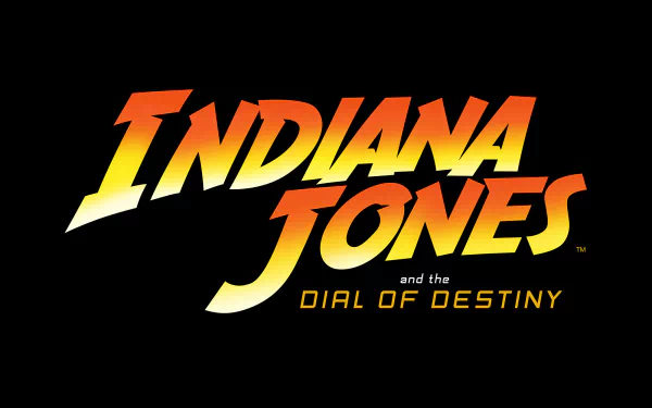 HD desktop wallpaper featuring the logo for Indiana Jones and the Dial of Destiny on a black background.