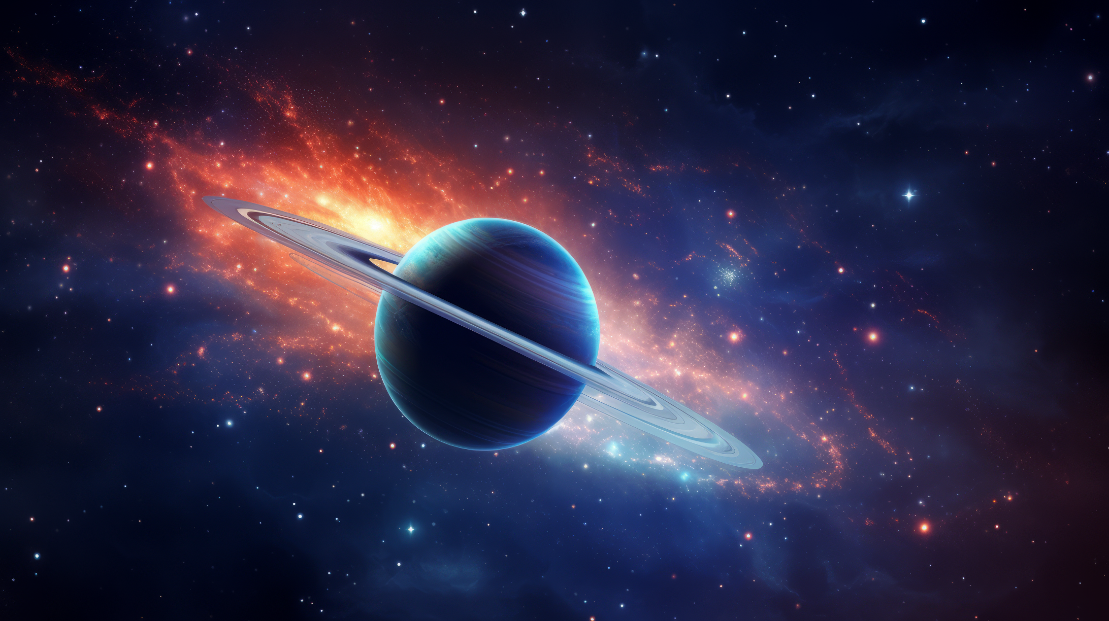 HD wallpaper of Saturn with radiant rings set against a vibrant starry universe background.