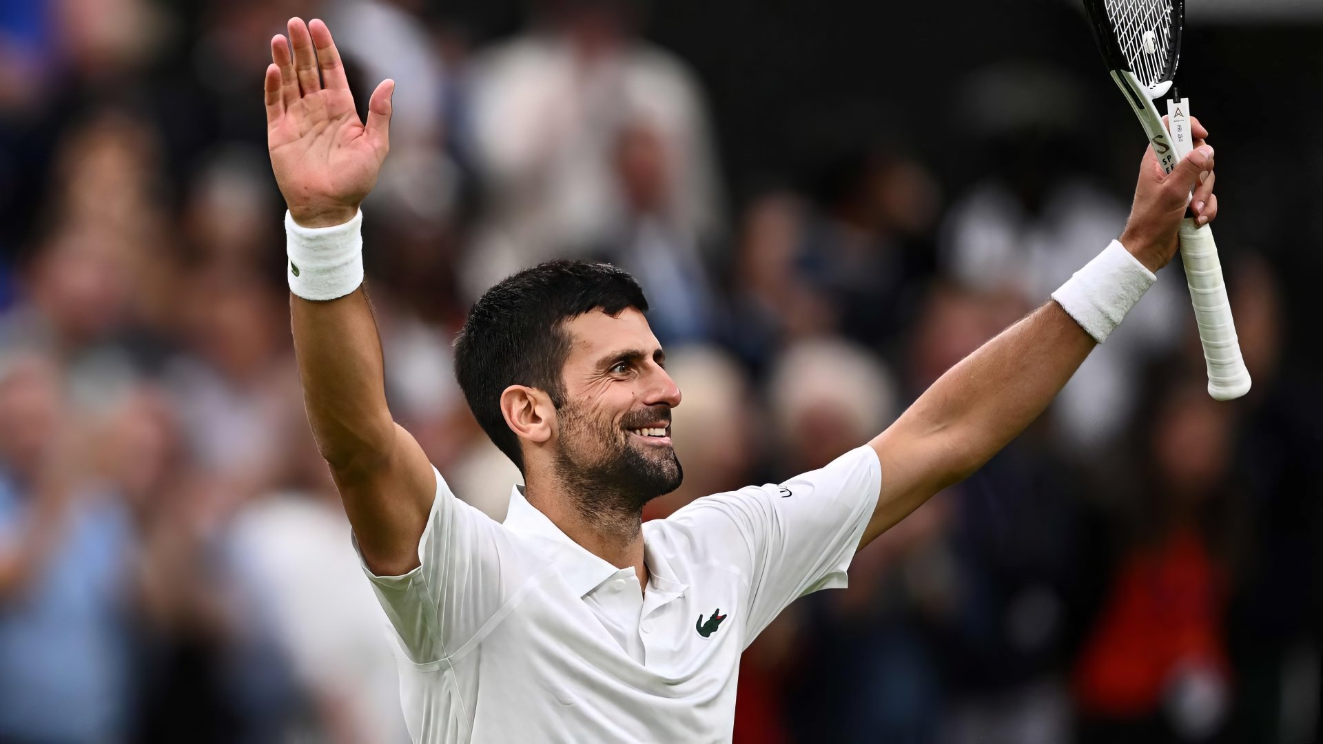 Novak Djokovic celebrates a victory at Wimbledon 2023, showcasing his passion for tennis. This vibrant HD wallpaper captures the essence of sports excellence.