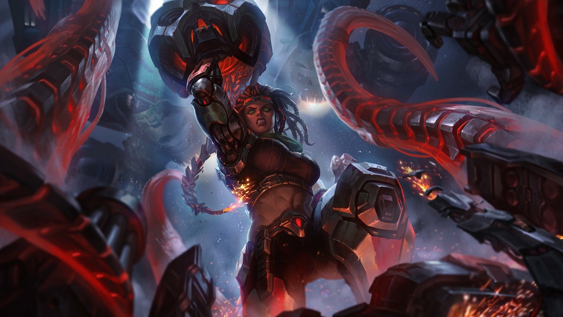 HD wallpaper of Illaoi from League of Legends, depicted with powerful tentacles, set against a dynamic, battle-ready backdrop.
