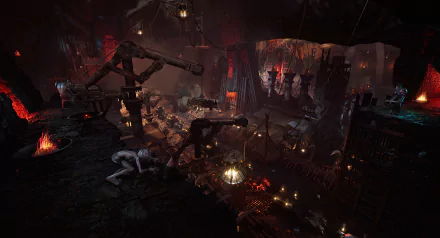 HD wallpaper of The Lord of the Rings: Gollum themed desktop background showing a dark, atmospheric cave scene.