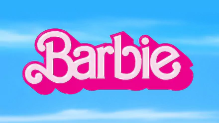 4K Ultra HD PC desktop wallpaper featuring the bright pink Barbie (2023) movie logo set against a vibrant blue sky background.