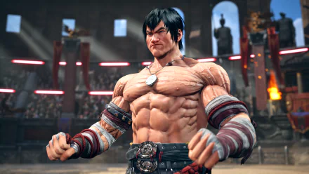HD desktop wallpaper of Marshall Law from Tekken 8, depicted in a fighting stance in an arena setting.