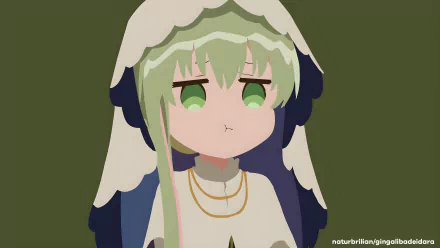 Chibi Cecilia from the anime Saint Cecilia and Pastor Lawrence, neutral pout, green eyes and hooded cloak — 4K Ultra HD PC desktop wallpaper/background.