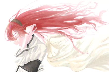 Eris Boreas Greyrat from Mushoku Tensei: Jobless Reincarnation with flowing red hair in a soft, ethereal anime HD desktop wallpaper background.