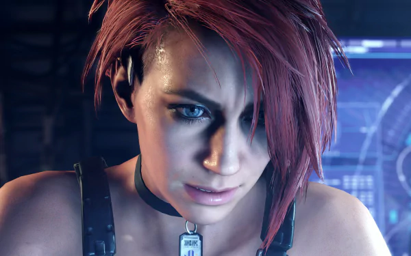 HD Exoprimal Desktop Wallpaper featuring close-up of a female character with red hair and futuristic backdrop.