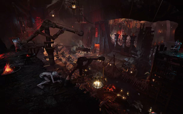 HD wallpaper of The Lord of the Rings: Gollum themed desktop background showing a dark, atmospheric cave scene.