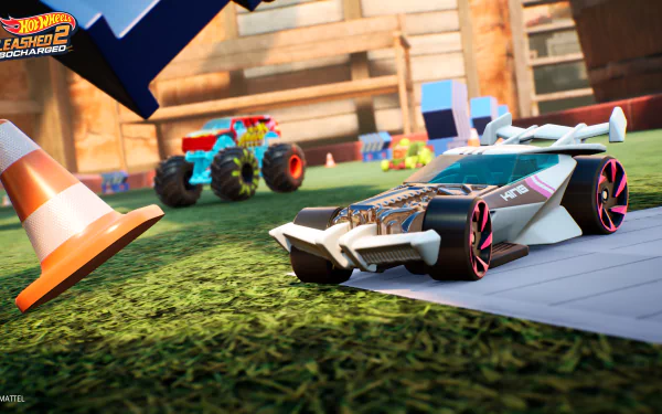 HD wallpaper for Hot Wheels Unleashed 2: Turbocharged, featuring racing cars on a track with vivid colors and dynamic detail.