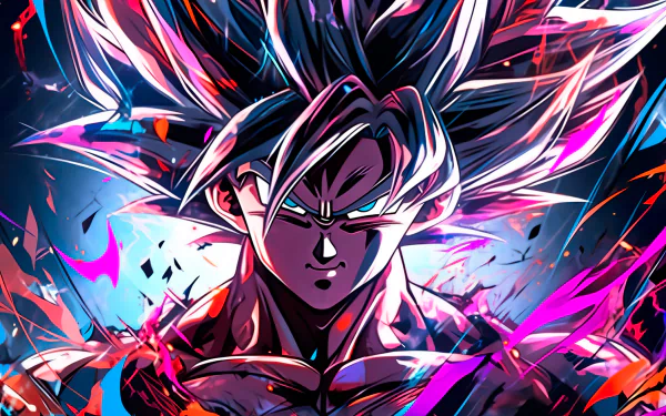 HD desktop wallpaper of Goku in Ultra Instinct form from Dragon Ball Super, featuring vibrant, dynamic colors and intense action.
