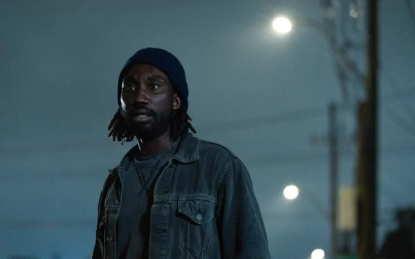 HD wallpaper featuring a man with a solemn expression wearing a beanie and jacket at night with street lights in the background, tagged as Culprits.