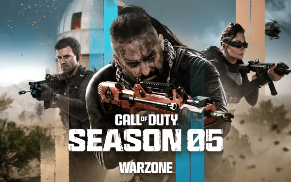 HD desktop wallpaper for Call of Duty: Warzone, featuring three soldiers in action, with the text Season 05 prominently displayed.
