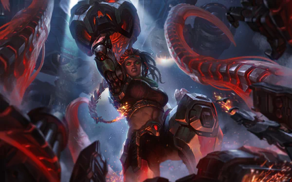 HD wallpaper of Illaoi from League of Legends, depicted with powerful tentacles, set against a dynamic, battle-ready backdrop.