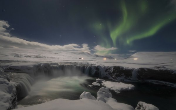 Nature Goðafoss Waterfalls Iceland Aurora Borealis HD Wallpaper | Background Image