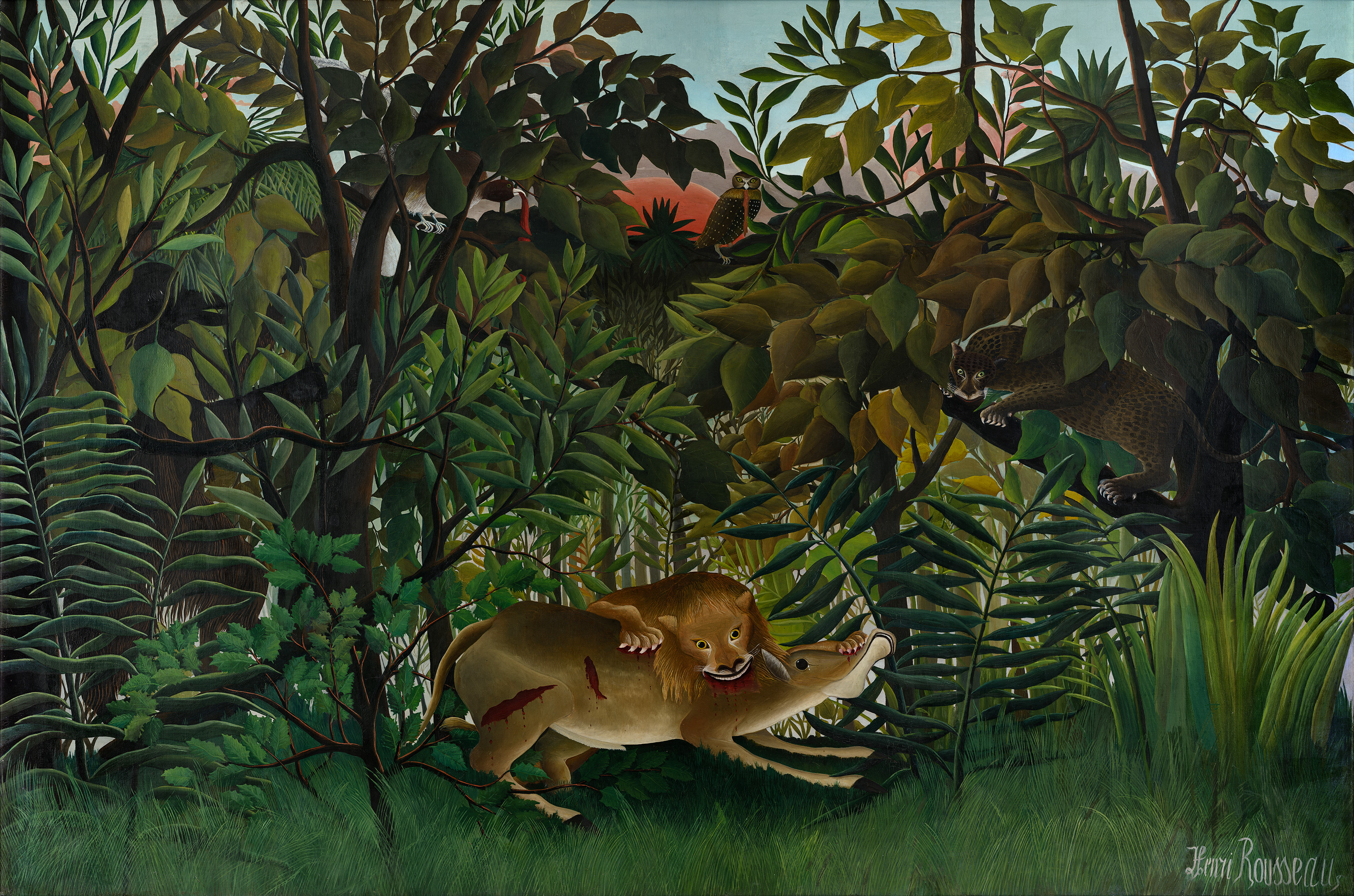 Henri Rousseau - The Hungry Lion Attacking An Antelope (1905) by Pieter Bruegel the Elder