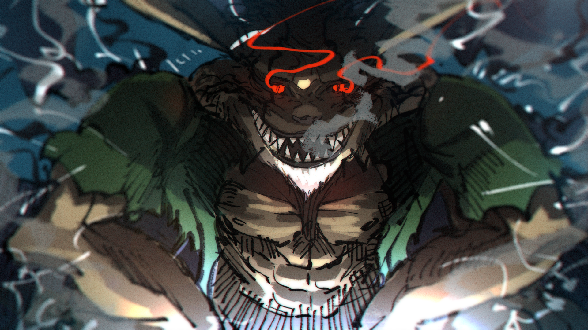 4K Ultra HD anime wallpaper featuring Kurama from Naruto with glowing red eyes and a fierce expression, set against a dynamic, shadowy background.