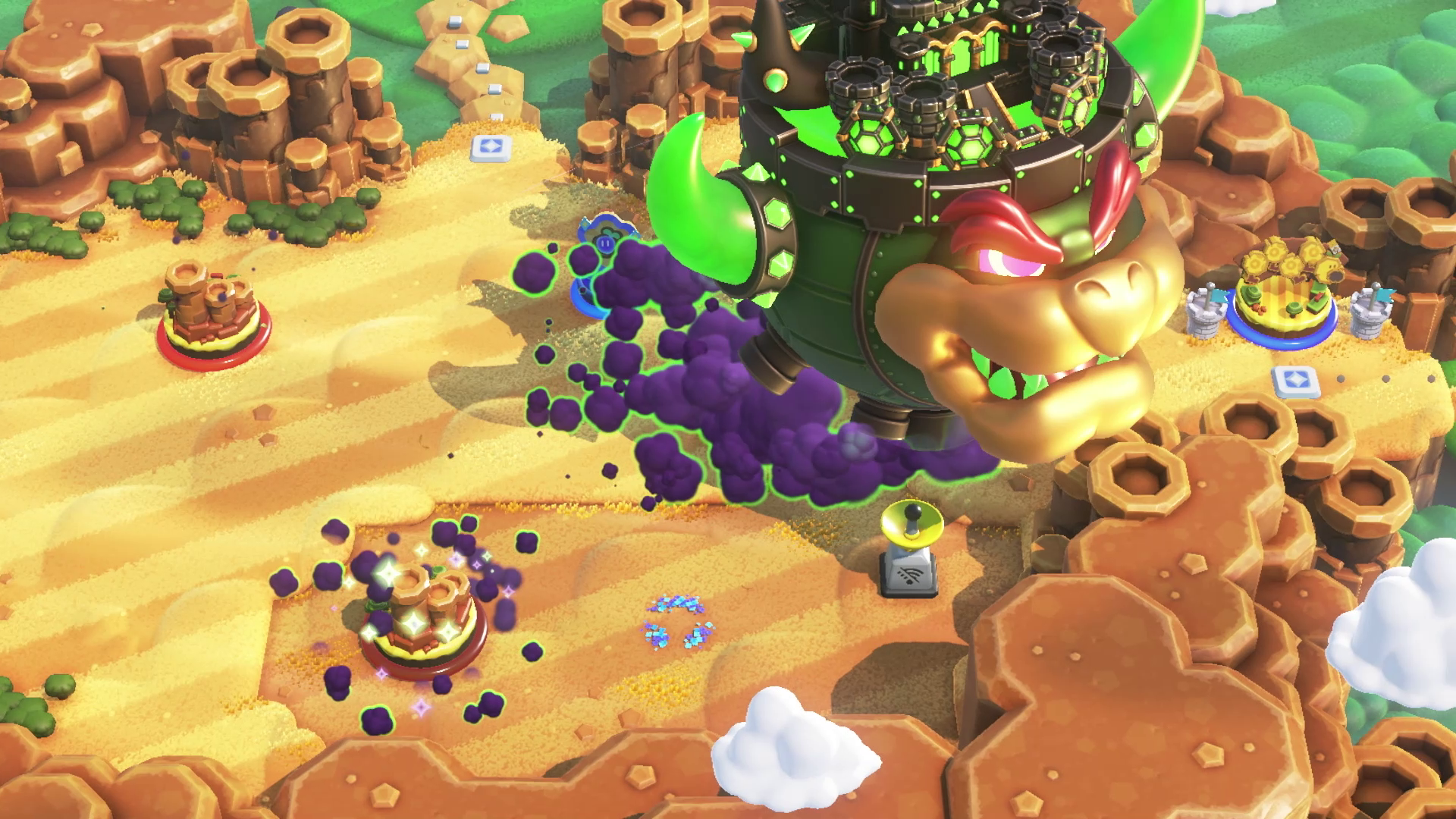 HD Super Mario Bros. desktop wallpaper featuring Bowser in a colorful gaming landscape.