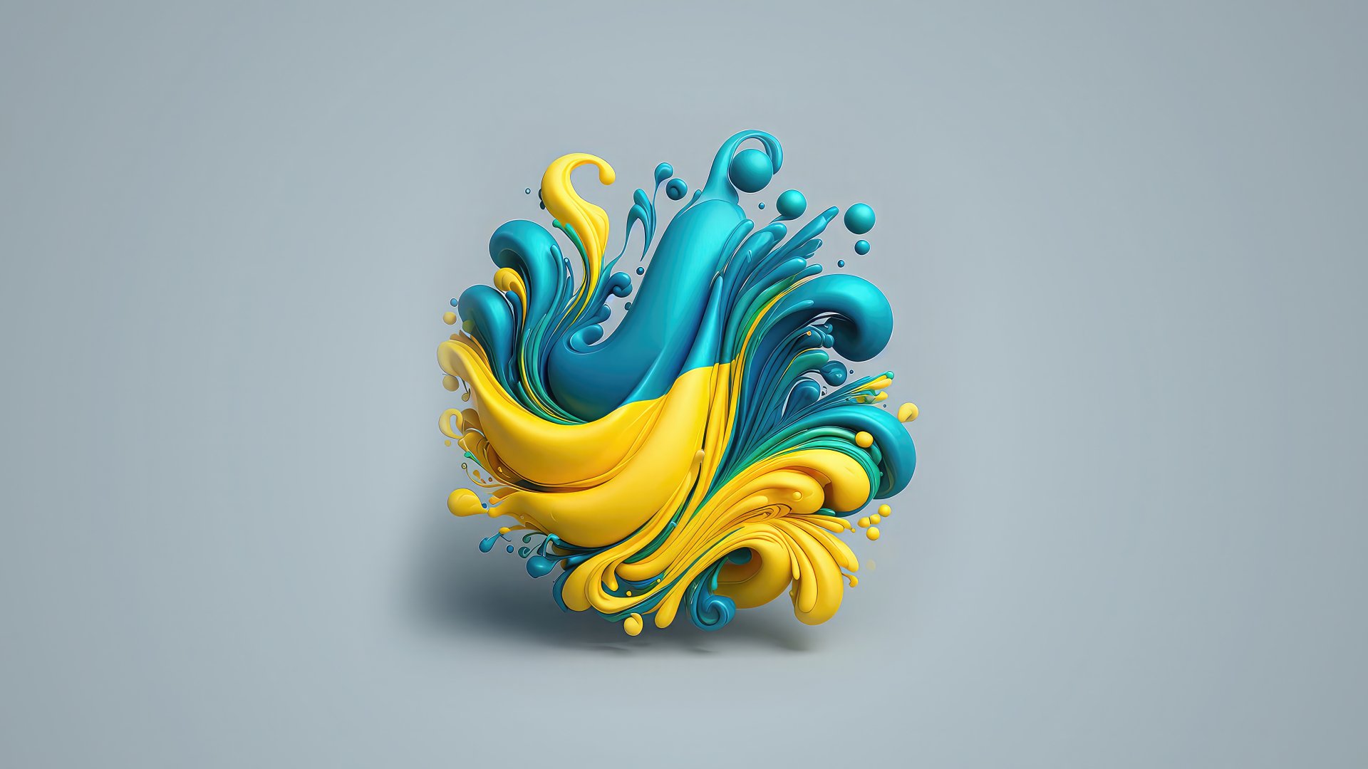Abstract 8K Ultra HD digital artwork of swirling blue and yellow liquid forming the Ukrainian flag, designed as a vibrant PC desktop wallpaper background.