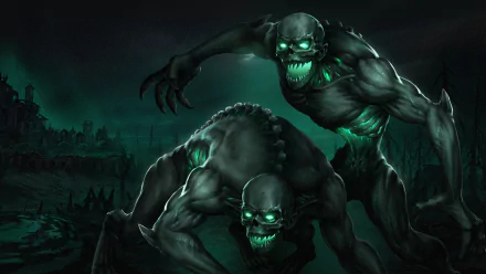 HD wallpaper featuring menacing creatures from Age of Darkness: Final Stand video game, set against a dark, eerie background with a haunted castle silhouette.