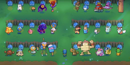 HD desktop wallpaper of Moonstone Island game featuring colorful cartoon creatures and whimsical environment for a fantasy background.