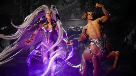 HD Mortal Kombat desktop wallpaper featuring two iconic characters, one wielding purple energy.