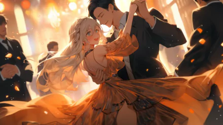 Elegant anime couple dancing at a ball HD wallpaper.