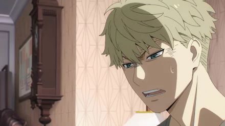 HD wallpaper featuring Loid Forger from Spy x Family, showing an emotional moment with him in a detailed indoor setting.