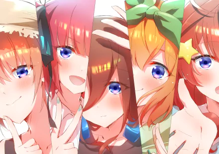 A colorful 4K Ultra HD wallpaper featuring the quintuplets Ichika, Nino, Miku, Yotsuba, and Itsuki Nakano from the anime The Quintessential Quintuplets.