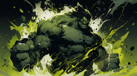 Dynamic HD wallpaper featuring an artistic rendition of the Hulk in action with vivid green and yellow splashes for desktop backgrounds.