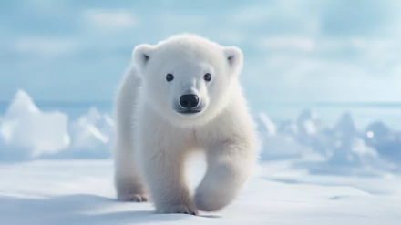 Cute baby polar bear on snowy landscape for HD wallpaper