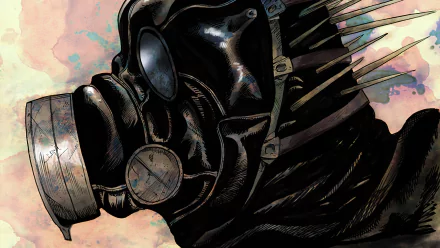 HD wallpaper featuring Kaiman from Dorohedoro, showcasing a detailed illustration of the character's masked profile against a textured background.