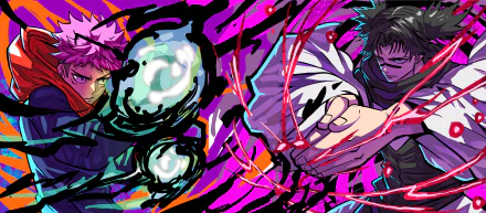 HD PC desktop wallpaper featuring dynamic anime characters Yuji Itadori and Choso from Jujutsu Kaisen in vibrant, action-packed colors and style.