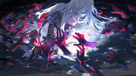 HD desktop wallpaper of Jingliu from Honkai: Star Rail, depicted amidst dynamic, swirling dark and vibrant red energies.