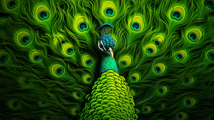 Vibrant peacock with full plumage on a dark background - HD desktop wallpaper.