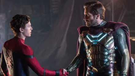Spider-Man and Mysterio handshake from Spider-Man: Far From Home HD wallpaper.
