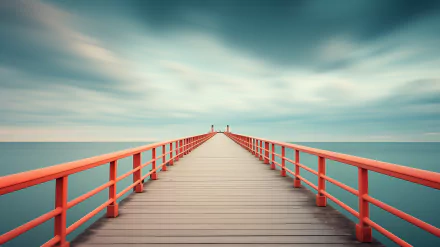 A vibrant orange pier extends into calm waters under a dramatic sky, creating a stunning HD desktop wallpaper that captures the beauty of man-made structures in nature.