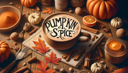 A cozy arrangement featuring a stylish pumpkin spice latte, autumn leaves, mini pumpkins, and spices, capturing the essence of fall in a vibrant HD desktop wallpaper.