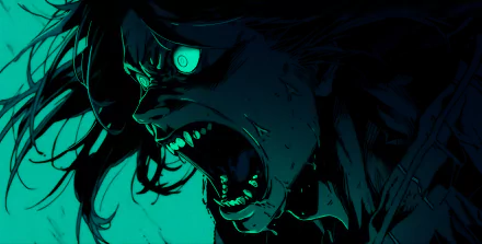 HD desktop wallpaper featuring Eren Yeager in his intense Titan form from Attack on Titan, with a dark, dramatic background.
