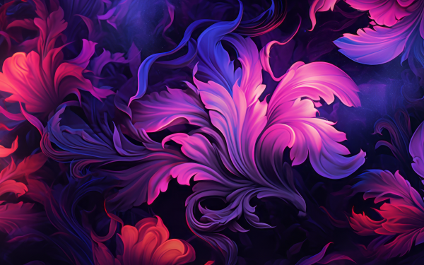 HD wallpaper with a vibrant y2k-inspired leaf pattern in rich purple and pink tones for a stylish desktop background.