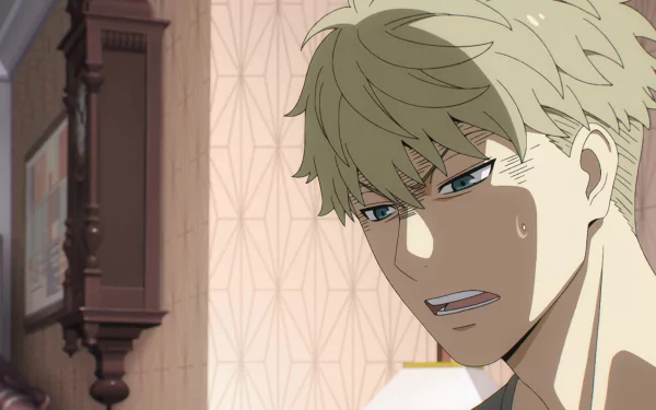 HD wallpaper featuring Loid Forger from Spy x Family, showing an emotional moment with him in a detailed indoor setting.