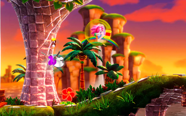 HD Sonic Superstars themed desktop wallpaper showcasing vibrant Mushroom Hill Zone background.