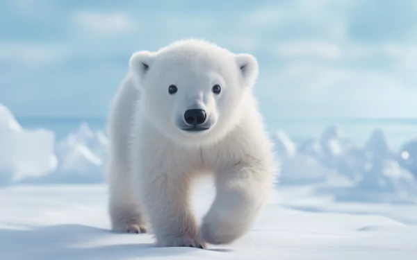 Cute baby polar bear on snowy landscape for HD wallpaper