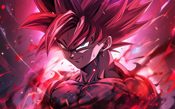 HD wallpaper of Goku using Kaioken, from Dragon Ball Z, displayed with a vibrant red and pink energy background.