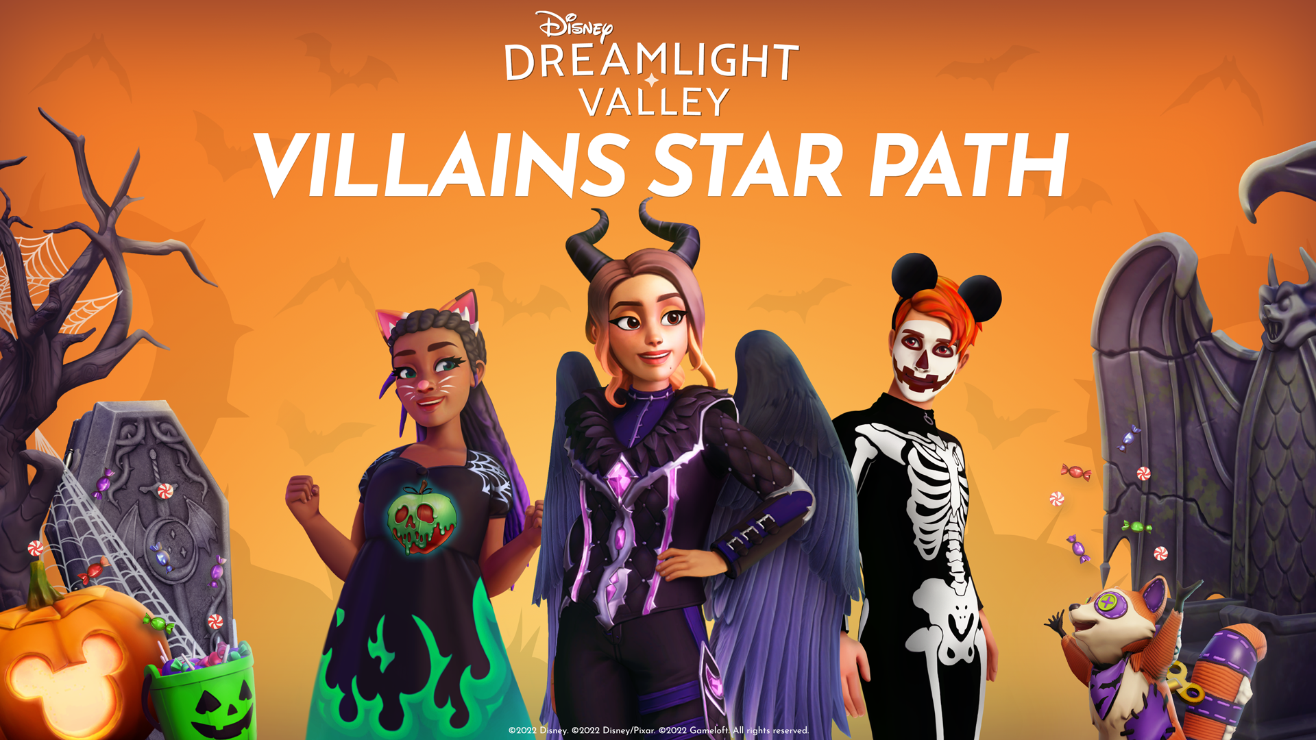 HD wallpaper featuring Disney Dreamlight Valley Villains Star Path with vibrant character artwork for desktop background.