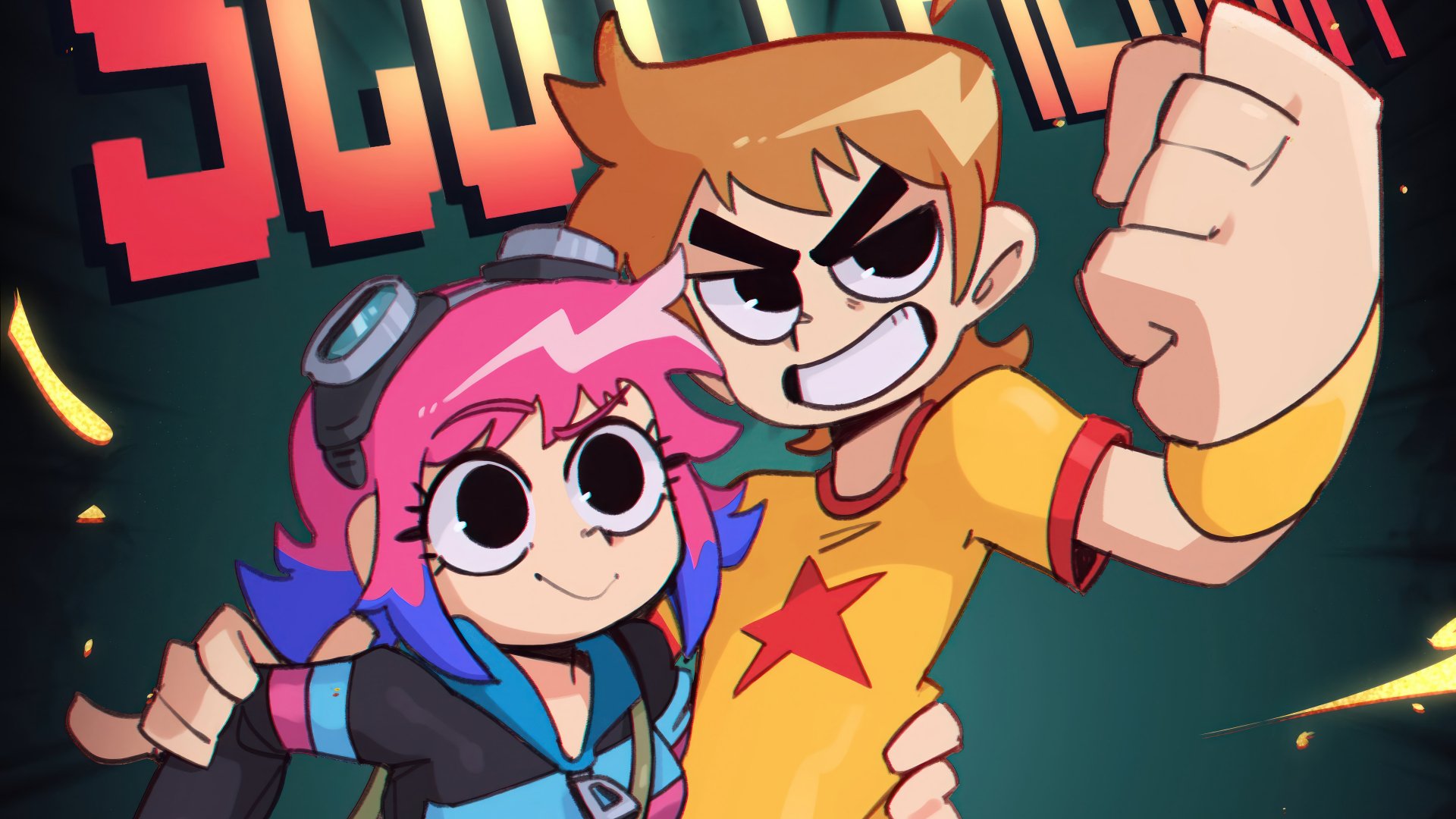 Scott Pilgrim and Ramona Flowers HD Wallpaper from the movie Scott Pilgrim Takes Off.