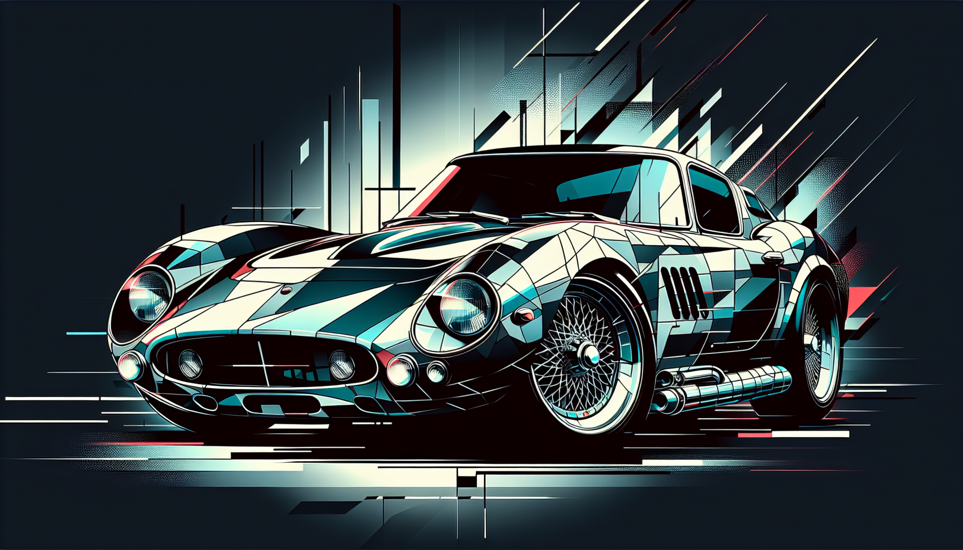 HD wallpaper of a vintage sports car with a stylized retro-futuristic design on a dynamic background, tagged as Porsche 911 but actually depicting a different classic car model.